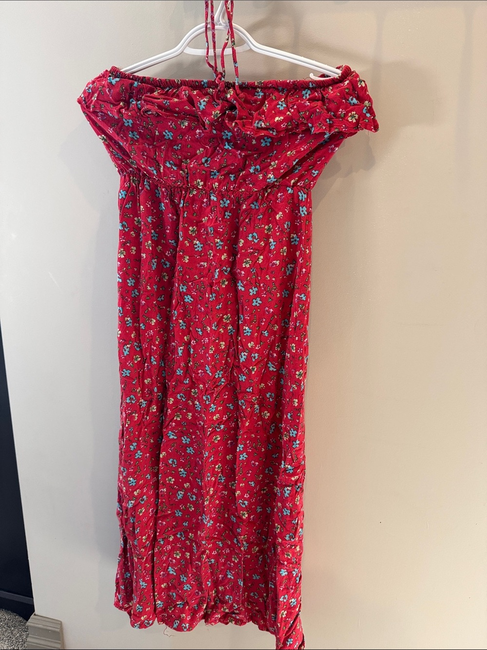 Off-Shoulder Red Floral Maxi Dress